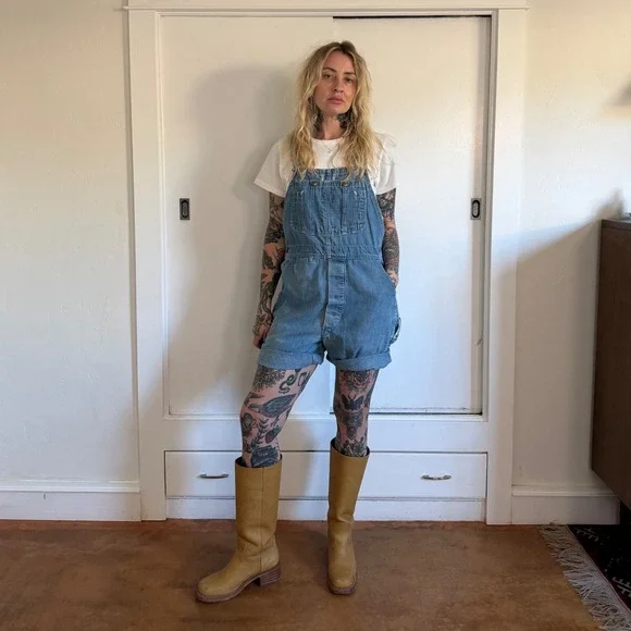 Vintage 1970s Gap Denim Shorts Medium Wash Workwear Overalls Carpenter - Picture 8 of 9